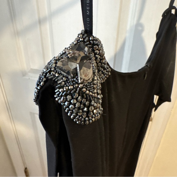 David Meister Black Ruched & Beaded Jersey Elegant Gown Dress Sz6 $398 retail - Picture 7 of 10